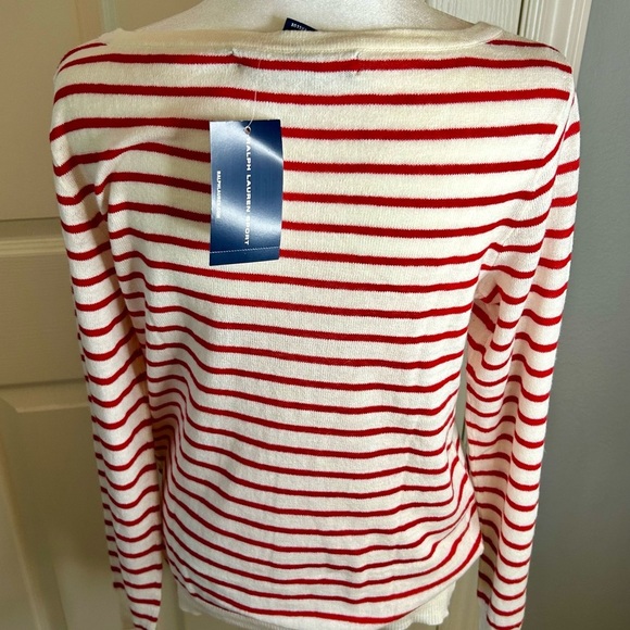 ❤️🤍NWT Vintage Ralph Lauren Sport Ivory/Red Striped Sweater Size M🤍❤️ - Picture 3 of 10